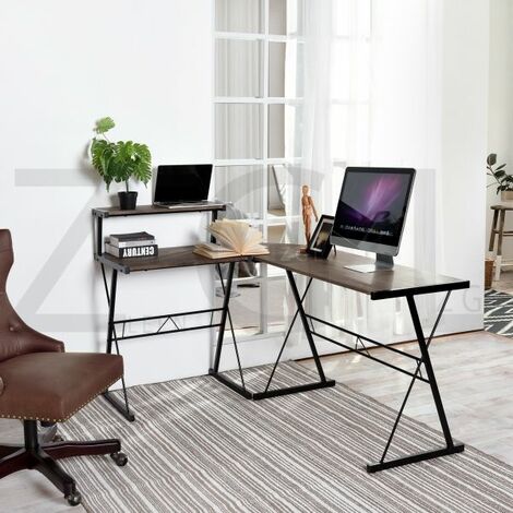 L-Shaped Gaming Desk Corner Computer Desk PC Table Writing Workstation Study Home Office Desk Walnut