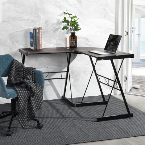 L Shaped Corner Desk Modern Computer Table Large Storage Surface Sturdy Metal Legs Space Saving PC Workstation Office Home Black