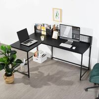 L Shaped Corner Desk Home Office Industrial Style Large Desktop Computer Gaming Desk Writing PC Workstations 165x 110 x75-95cm Black - Black
