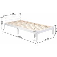 Single Bed Frame, Durable Solid Wood Small Bed with Low Headboard and Footboard Space-saving Design Rustic Style Bedroom Furniture for Children Adult Guest White (198x96x54cm) - Single White