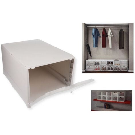 Aufbewahrungsbox mit Deckel Auflagenbox Frontöffnung Stapelbox Plastikbox  Modulsystem Schuhbox Kunststoff Box weiß