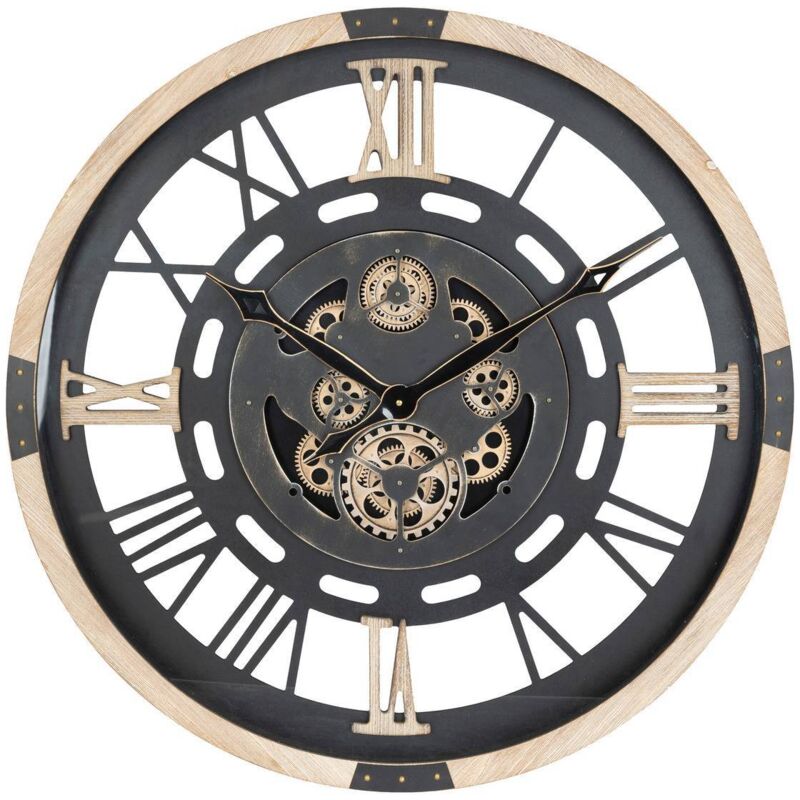 Mechanische Uhr aus Holz D80cm - Atmosphera créateur d'intérieur