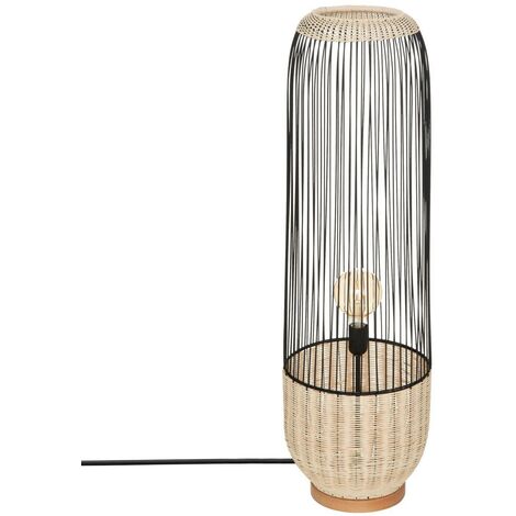 Stehlampe Boho ANEA, Rattan und Metall, H. 95 cm