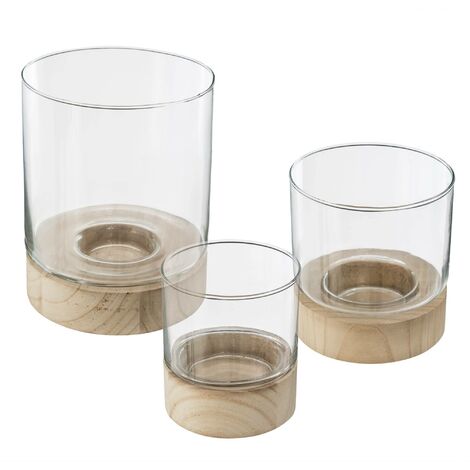 Set aus 3 Windlichtern Sommer - Glas und Holz