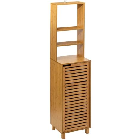 Stehender hoher Badezimmerschrank SICELA, aus Bambus, 38 x 33 x 168 cm (1/5)