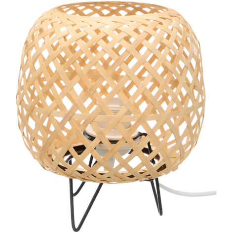 Bambuslampe Mit Kunststoffschirm – Tischleuchte, Höhe 35 Cm, E14 Sockel, In Weiß, Von Atmosphera