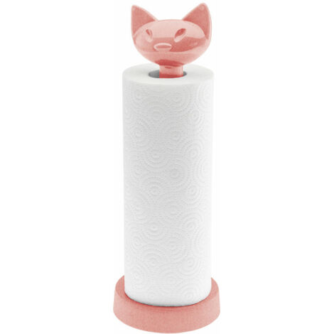 Koziol Küchenrollenhalter Miaou, Papierrollenspender, Kunststoff-Holz-Mix, Nature Coral, 7225704