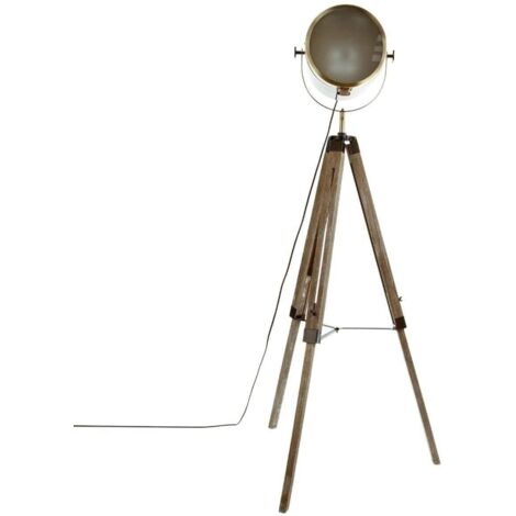 Stehlampe mit Projektor aus Metall und gebürstetem Holz, Schwarz