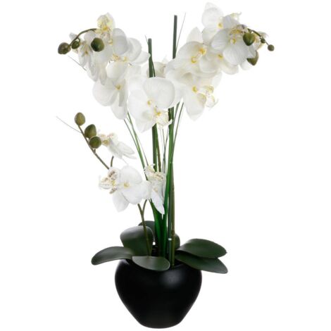 Künstliche Orchidee - schwarze Keramikvase - H53 cm