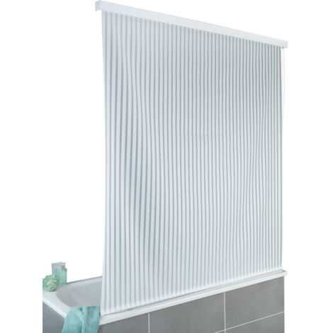 WENKO Duschrollo 128 x 240 cm, schnelltrocknendes Rollo für Badewannen, Weiß, Aluminium weiß, Polyethylen-Vinylacetat weiß
