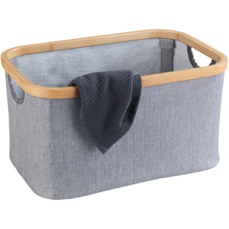 WENKO Aufbewahrungskorb Bahari faltbar, Aufbewahrungsbox, Faltbox mit Bambus,  Grau, Bambus braun, Polyester grau, Polypropylen grau