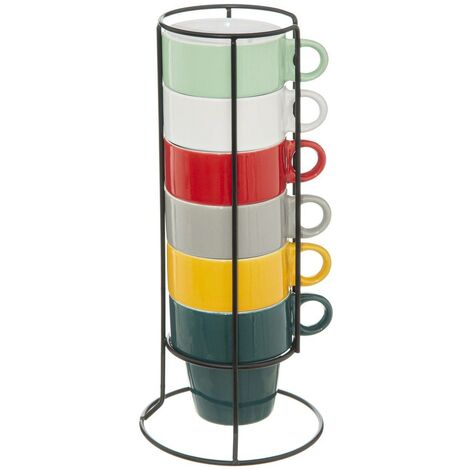 Ein Set mit 6 bunten Cappuccinotassen + einem Metallständer (1/5)