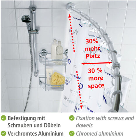 Wenko 19226100 Teleskop-Badewannenstange bogenförmig Chrom, Aluminium, Chrom