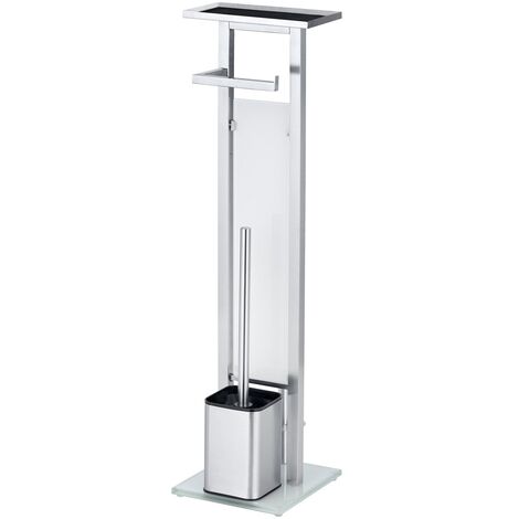 Stand WC-Garnitur DEBAR mit Ablage, Toilettenpapierständer, Edelstahl,  silber, WENKO | Toilettenbürstenhalter