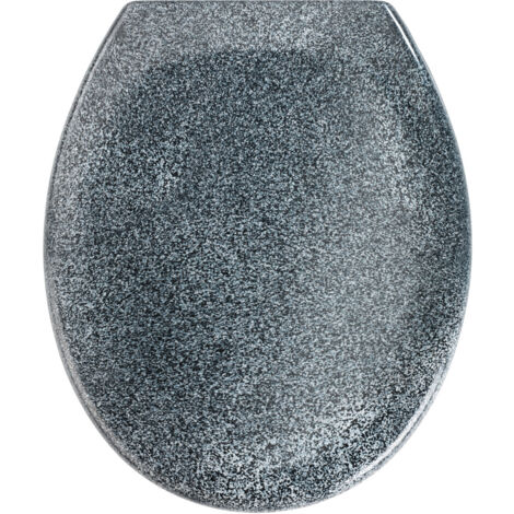 WENKO Premium WC-Sitz Ottana Granit, aus antibakteriellem Duroplast mit Absenkautomatik, Grau, Duroplast granit , Edelstahl rostfrei silber matt