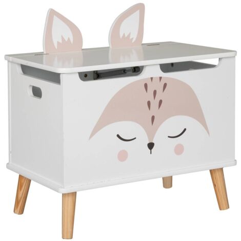 Kindertruhe Fuchs - Holz und Kiefer - weiß - 53x54 -5 cm.