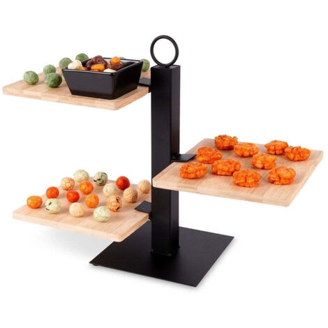 Three tier serving tray in bamboo for charcuterie cheese and snacks (1/5)
