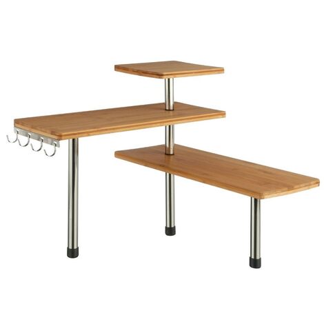 Eckregal fr Kche Bambusregal Kchenregal aus Bambus 3 Ebenen und 4 Haken