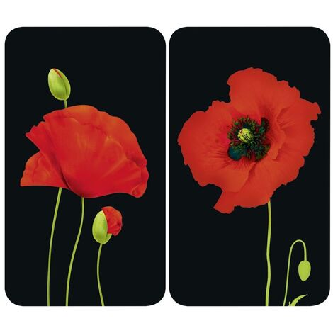 Wenko Glasabdeckplatte Universal Mohn, 2er Set für alle Herdarten
