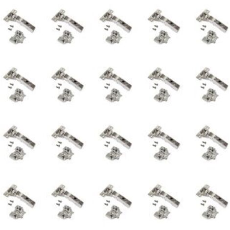 Emuca Lot de 20 charnières droites X91 à fermeture amortie avec embases de montage mixtes, Diamètre 5x9.5mm, Hauteur 0, Acier, Nickelé