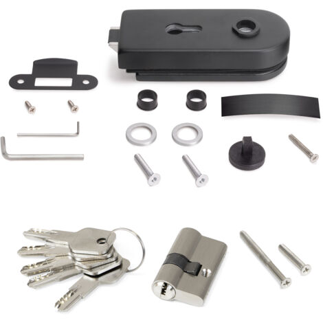 Emuca Serrure pour porte en verre avec cadre en bois, cylindre avec clés, pour porte en verre 8-12mm, acier et aluminium, peint en noir (1/5)