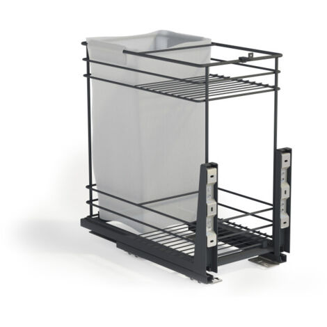 Emuca – Chariot coulissant Titane avec 2 paniers grillagés – Système de fermeture amortisseur – Dimensions 300mm x 470mm x 487mm – Acier gris anthracite
