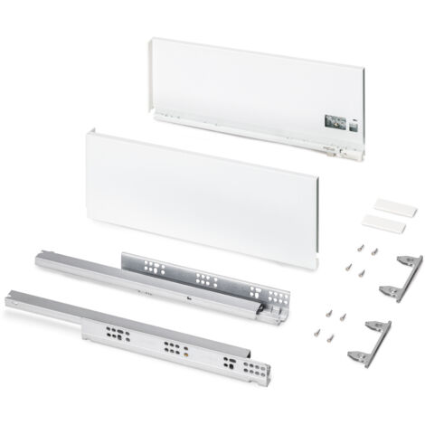 Emuca – Tiroir extérieur Protone 30kg – Coulisses à sortie totale et fermeture amortie – Hauteur 178mm, profondeur 450mm – Acier peint blanc