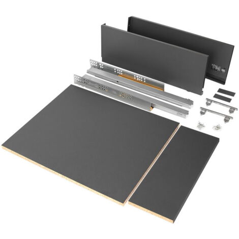 Emuca – Kit tiroir pour cuisine et salle de bain 178x450mm gris anthracite – Capacité 40kg – Réglage façade ±2mm – 3173335