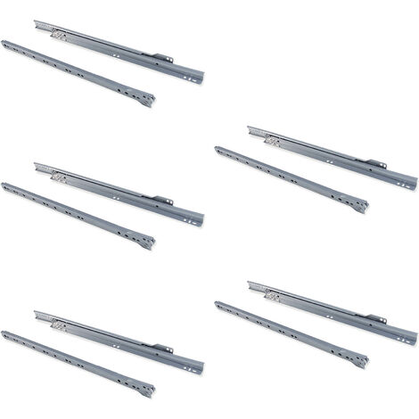Emuca Lot de 5 jeux de coulisses de tiroirs T30, fermeture à glissière, longueur 500mm, coulisse partielle, acier, gris métallisé