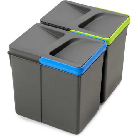 Emuca – Kit de bacs de tri sélectif pour tiroirs de cuisine – Lot de 2 poubelles 6L – Hauteur 216mm – Plastique gris anthracite - 2x6litres