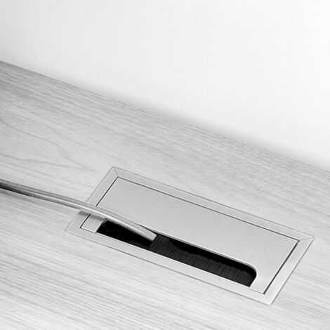 Emuca Lot de 5 passe-câbles pour tables Quadrum, rectangulaires, 269x80mm, à encastrer, Aluminium, anodisé mat