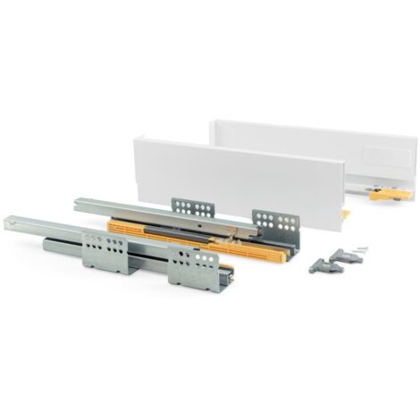 Emuca – Tiroir extérieur 30kg – Hauteur 105mm – Profondeur 300mm – Acier peint blanc – Extraction totale avec fermeture amortie