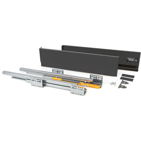 Emuca – Tiroir extérieur 30kg – Hauteur 138mm, profondeur 450mm – Acier peint gris anthracite – Coulisses à sortie totale avec fermeture amortie