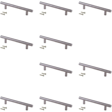 Emuca – Lot de 10 poignées pour meubles – Acier nickel satiné – Longueur 400mm – Entraxe 320mm – Pour façades de tiroir et portes d’armoire