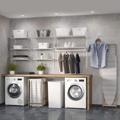 Emuca Kit de pour 3 étagères avec consoles murales Jagmet et supports muraux, longueur 230mm, Acier, Peint en blanc