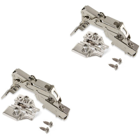 Emuca – Lot de 2 charnières coudées X91 – Ouverture 165º – Piston amortisseur pour fermeture douce – Embases Euro – Acier nickelé
