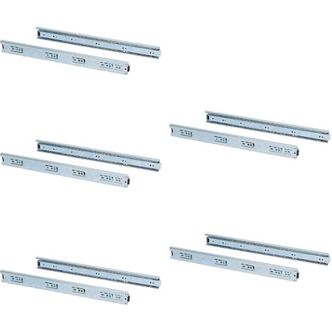 Emuca – Lot de 5 coulisses à billes pour tiroirs – Sortie totale – Charge max 30kg – Acier zingué – Hauteur 45mm – Longueur 600mm
