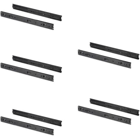 Emuca – Lot de 5 coulisses à billes pour tiroirs – Hauteur 45mm, profondeur 300mm, charge 30kg, acier zingué noir – Sortie totale