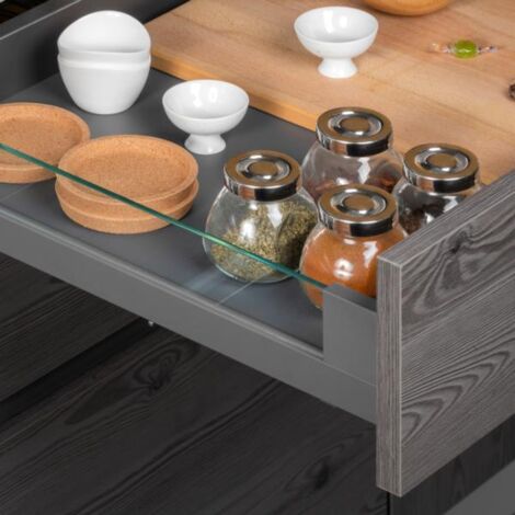 Emuca tiroir Extérieur Vertex 40kg côtés en verre 93mm de haut, 450mm de profondeur, Acier & Aluminium et Verre, Gris Anthracite (1/5)