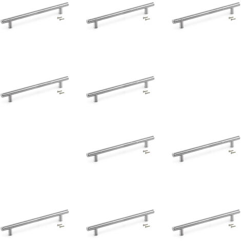 Emuca Lot de 10 poignées pour meubles Orlando, L178mm, entraxe 128mm, Acier, Nickel satiné