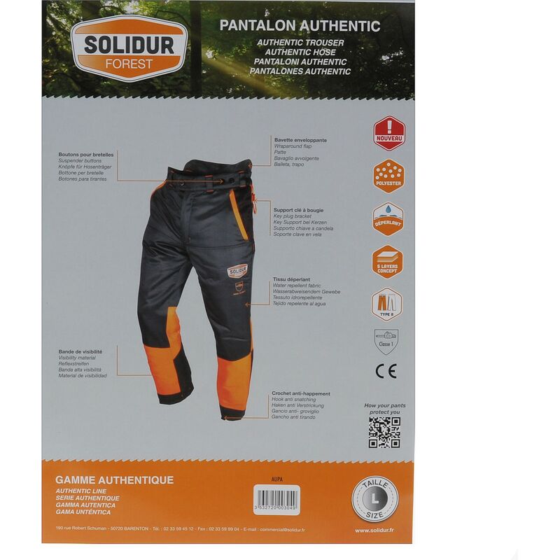 Pantalon anti coupure de protection Authentic - SOLIDUR