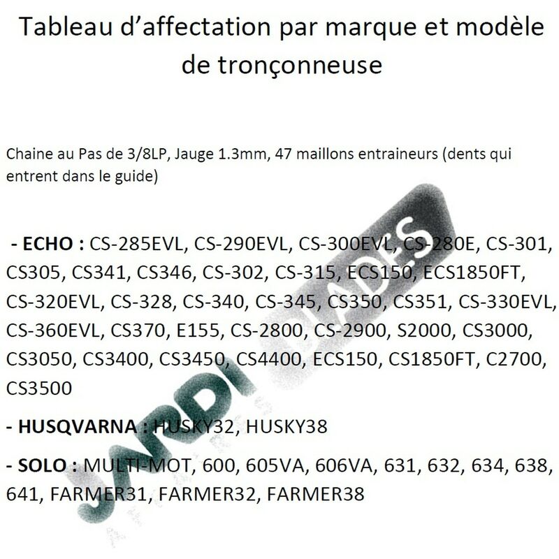 Guide de 50cm + 3 Chaînes de tronçonneuse - 78 Entraineurs - Pas 325 -  Jauge 0.58 (1.5mm)