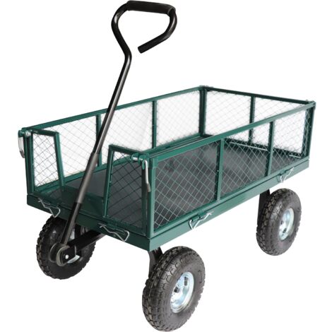 Jardiaffaires – Chariot à bûches sur pneus 97 x 51 x 30cm – Ridelles grillagées amovibles – Capacité de charge 363kg – Pour terrains accidentés