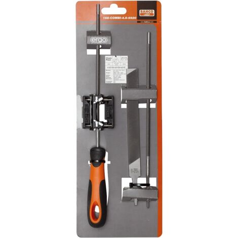 Bahco – Kit d'affûtage manuel professionnel pour tronçonneuse – 2 limes rondes 4,8mm et 1 lime plate 150mm – Poignée ergonomique ERGO™
