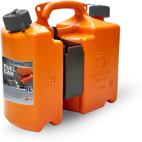 Jardiaffaires – Bidon double pour tronçonneuse 5 litres et 3 litres – Bec verseur doseur – Rangement latéral pour organisation efficace