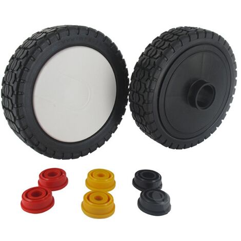Jardiaffaires – Roue de tondeuse universelle 150mm – Largeur 40mm – Longueur moyeu 35mm – 3 jeux de bagues inclus pour montage facile
