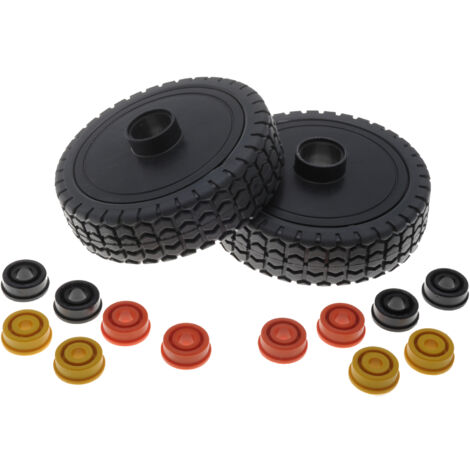 Jardiaffaires – Lot de 2 roues de tondeuse 150mm – Largeur 40mm – Montage avant/arrière – Jeux de bagues inclus 8/10/12mm (1/2)
