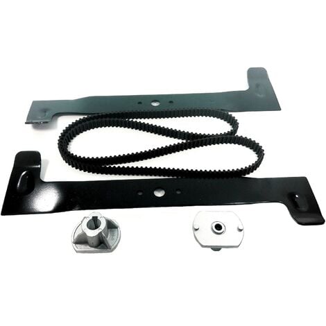 Jardiaffaires – Kit de lames pour tondeuse autoportée 102cm – 1 lame droite + 1 lame gauche + 2 supports + courroie – Éjection arrière – Compatible Castel Garden et autres marques (1/4)