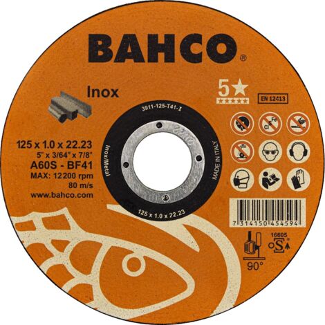 Bahco – Disque à tronçonner pour meuleuse 125mm – Acier inoxydable – Épaisseur 1mm – Alésage 22.23mm – Lot de 5 disques - 3911-125-T41-I