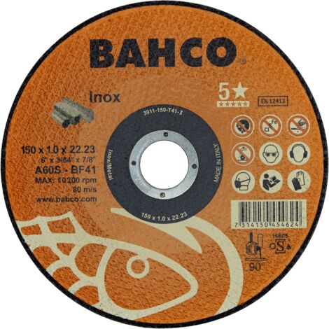 Lot de 5 disques à tronçonner pour acier inoxydable Bahco 3911-150-T41-I (1/2)